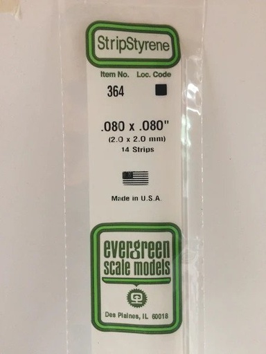 [ EG364 ] Evergreen plastic vierkant profiel 2,0x2,0x610mm (14s.)