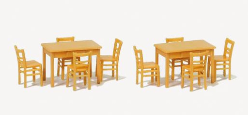 [ PRE17218 ] Preiser 2 tafel en 8 stoelen - houtkleur 1/87