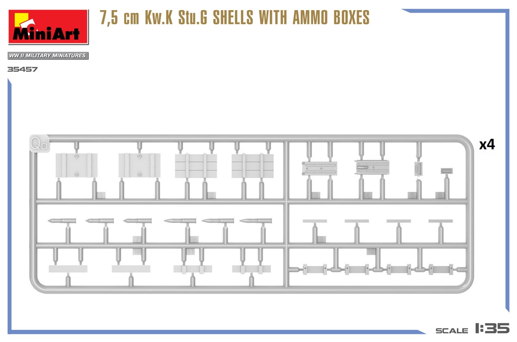 [ MINIART35457 ] Miniart 7,5 cm Kw.K Stu.G Shells With Ammo Boxes 1/35