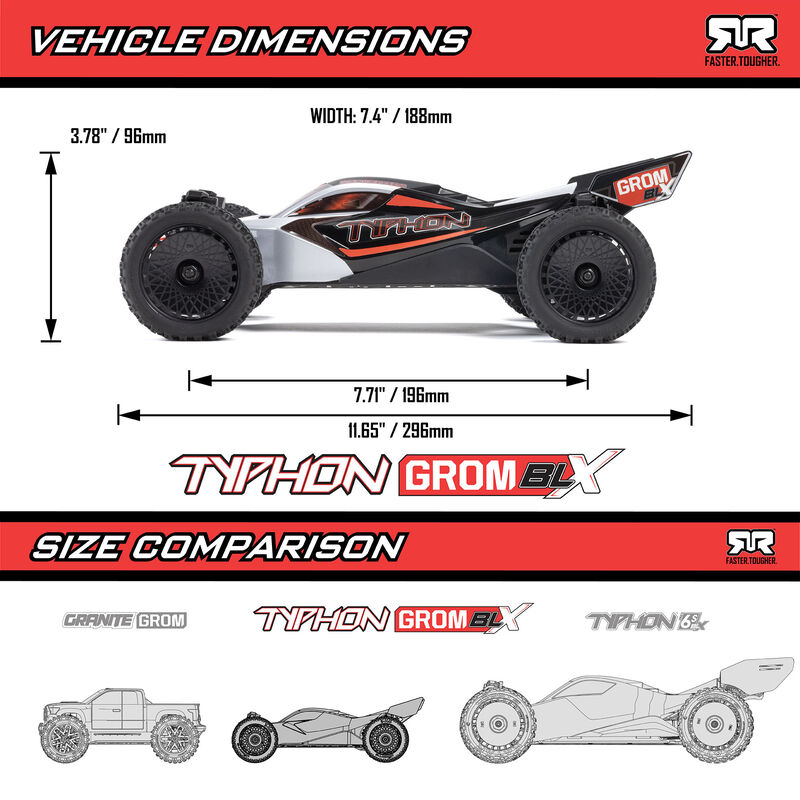 [ ARA2306T1 ] TYPHON GROM 4x4 223S BLX BRUSHLESS SMALL SCALE BUGGY RTR With DSC, Silver