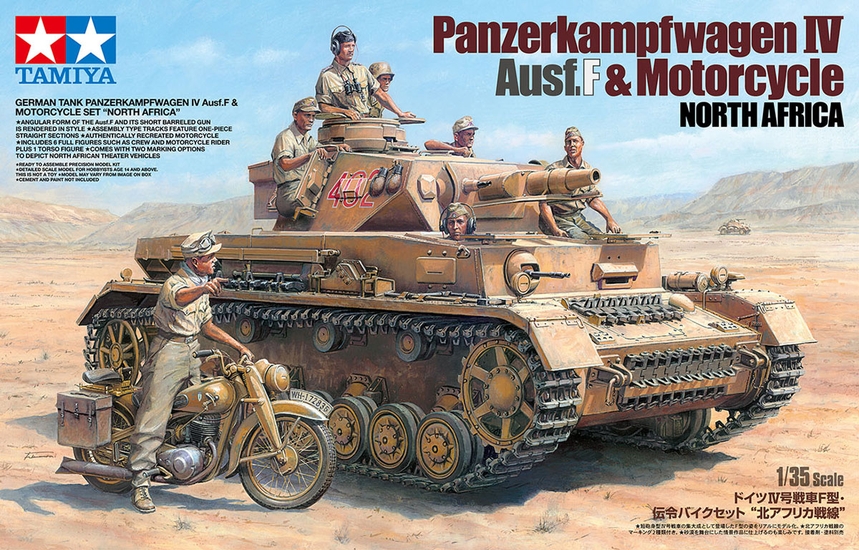 [ T25208 ] Tamiya Panzerkampfwagen IV Ausf.F &amp; Motorcycle (North Africa) 1/35