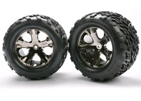 [ TRX-3668A ] Traxxas Tires &amp; wheels, assembled, glued (2.8&quot;) (All-Star black chrome wheels, Talon tires, foam inserts) (electric rear) (2) -TRX3668A