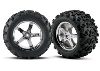 [ TRX-4973R  Traxxas] Tires &amp; wheels, assembled, glued (Hurricane chrome wheels, Maxx tires (6.3&quot; outer diameter), foam inserts) (2) (fits Revo/Maxx series) 