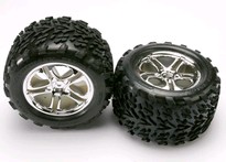 [ TRX-5174 ] Traxxas Tires &amp; wheels, assembled, glued (SS (Split Spoke) chrome wheels, Talon tires, foam inserts) (2) (fits Maxx/Revo series) 