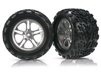 [ TRX-5174A ] Traxxas Tires &amp; wheels, assembled, glued (Split-Spoke satin-finish wheels, Talon tires, foam inserts) (2) (fits Maxx w/sealed pivot ball suspension &amp; Revo) -TRX5174A