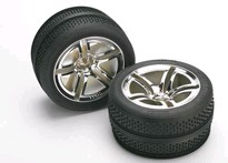 [ TRX-5575 ] Traxxas Tires &amp; wheels, assembled, glued (Jato Twin-Spoke wheels, Victory tires, foam inserts) (nitro front) (2) 