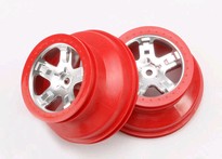 [ TRX-5872A ] Traxxas Wheels, SCT satin chrome, red beadlock style, dual profile (2.2&quot; outer, 3.0&quot; inner) (rear) (2) 