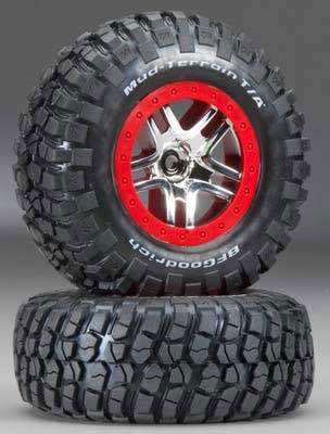 [ TRX-6873R ] Traxxas Tires &amp; wheels, assembled, glued (Split-Spoke chrome  wheels, BFGoodrich® Mud-Terrain™  T/A® KM2 tires) -TRX6873R