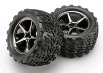 [ TRX-7174A ] Traxxas Tires and wheels, assembled, glued (Gemini black chrome wheels, Talon tires, ) (2) 