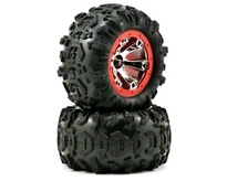 [ TRX-7272 ] Traxxas Tires and wheels, assembled, glued (Geode chrome, red beadlock style wheels, Canyon AT tires, foam inserts) (1 left, 1 right) -TRX7272 