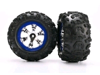 [ TRX-7274 ] Traxxas Tires and wheels, assembled, glued (Geode chrome, blue beadlock style wheels, Canyon AT tires, foam inserts) (1 left, 1 right) -TRX7274 