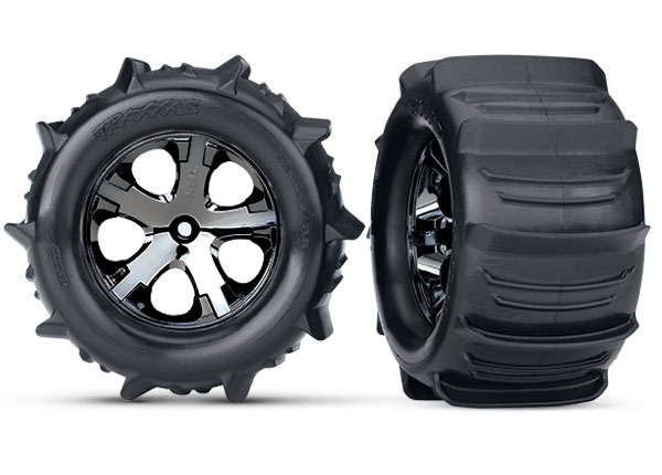 [ TRX-3689 ] Traxxas Paddle Tires &amp; wheels glued 2.8, black chrome wheels -TRX3689 