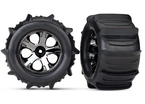 [ TRX-4175 ] Traxxas paddle Tires &amp; wheels glued 2.8 black chrome -TRX4175 
