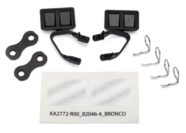 [ TRX-8073 ] Traxxas Mirrors, side, black (left &amp; right)/retainers (2) body clips (4) - TRX8073