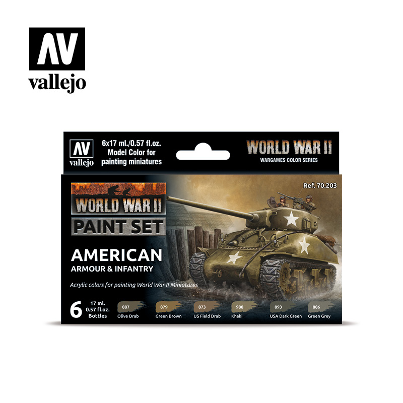 [ VAL70203 ] Vallejo american armour &amp; infantry paint set WWII (6x17ml)