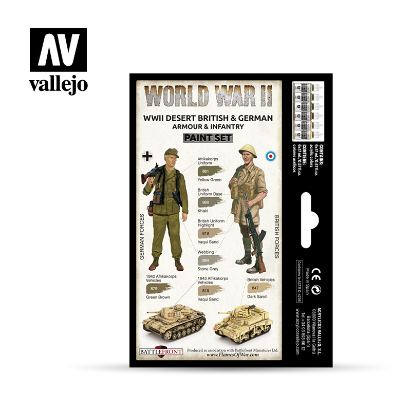 [ VAL70208 ] Vallejo WWII desert british &amp; german armour &amp; infantry paint set