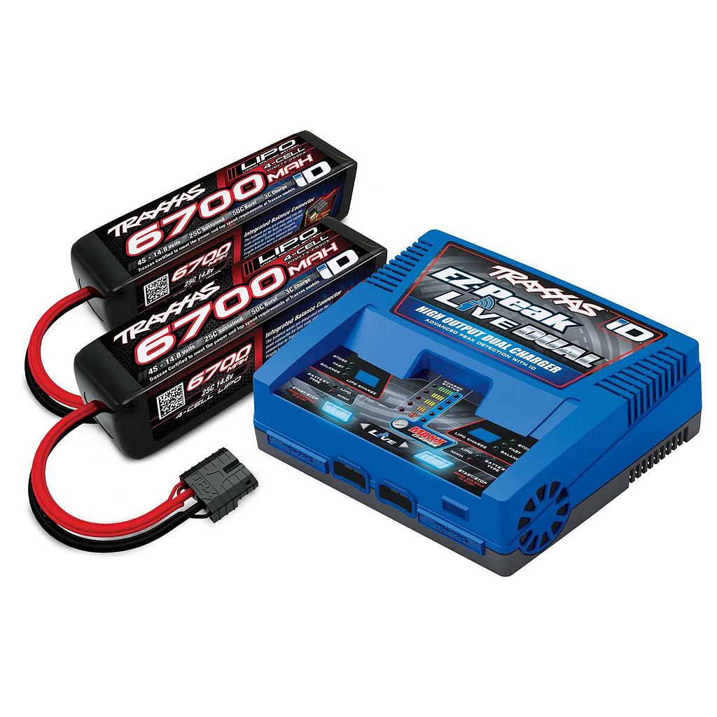 [ TRX-2997 ] Traxxas 4S battery/charger pack (includes 2973 duo ID charger, 2 X 2890X 14.8V 6700Mah lipo battery) - trx2997 