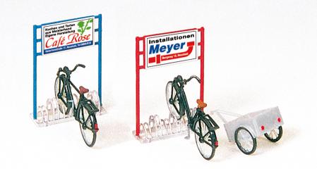 [ PRE17163 ] Preiser bicyclestands, bicycles, trailer 1/87