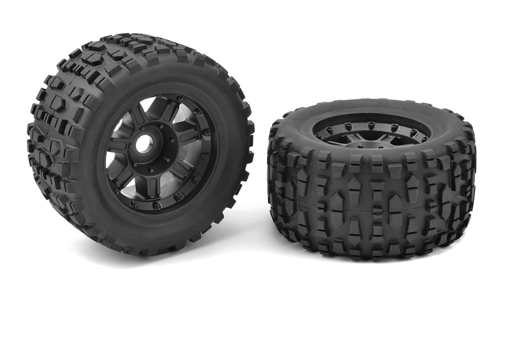 [ PROC-00180-632 ] Team Corally - Monster Truck Tyres - XL4S - Grabber - Glued on Black Rims - 1 pair