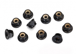 [ TRX-8347 ] Traxxas nuts 4mm flanged nylon locking, serrated (black)  (10) - TRX8347