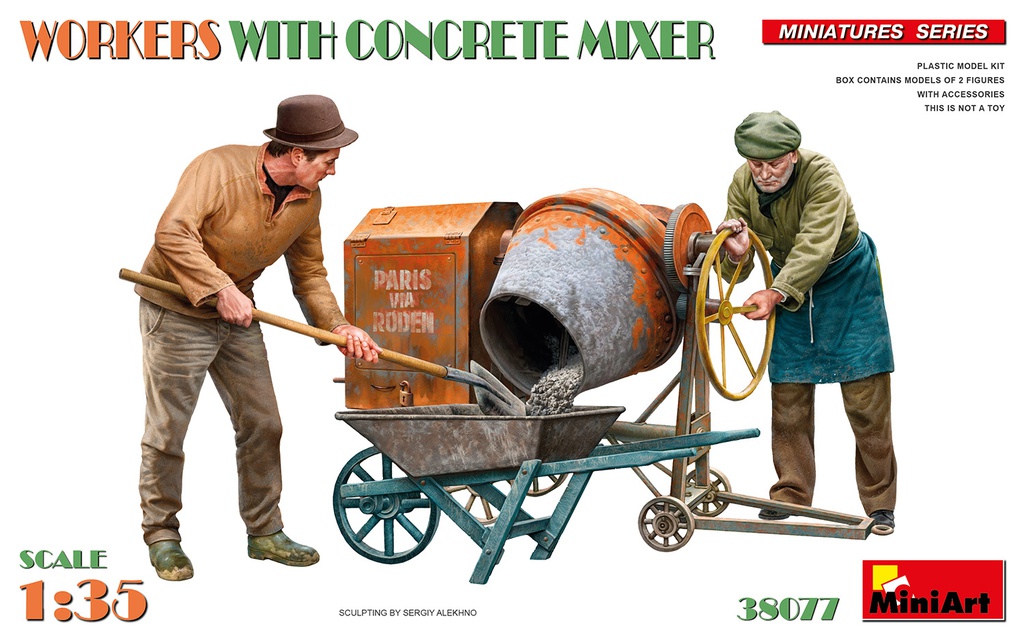 [ MINIART38077 ] Miniart Workers With Concrete Mixer 1/35