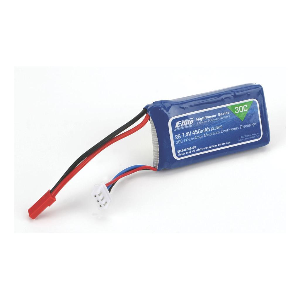 [ EFLB4502SJ30 ] 450mAh 2S 7.4V 30C LiPo; 18AWG JST 