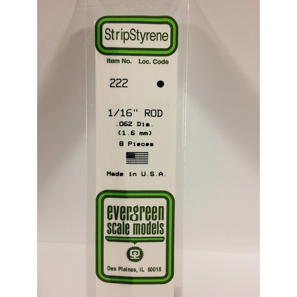 [ EG222 ] Evergreen styrene rond vol 1.6 x 350 mm ( 8st.)  