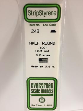 [ EG243 ] Evergreen styrene  half-rond 2.5 mm x 360 mm (3st.)    