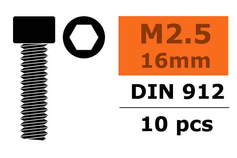 [ GF-0100-013 ] Cilinderkopschroef - Binnenzeskant - M2,5X16 - Staal - 10 st 