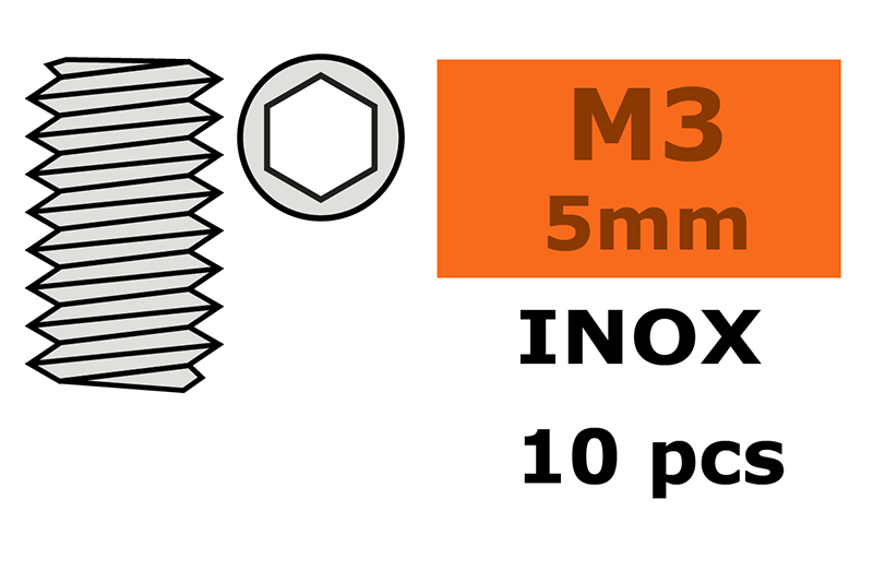 [ GF-0205-002 ] Stelschroef - Binnenzeskant - M3X5 - Inox - 10 st 