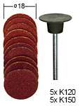 [ PX28982 ] Proxxon Schuurschotel Ø 18 mm. + 10 schuurschijven (elk 5 st. K 120 + K 150)