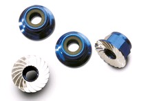 [ TRX-1747R ] Traxxas Nuts, aluminum, flanged, serrated (4mm) (blue-anodized) (4) 
