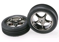 [ TRX-2471A ] Traxxas Tires &amp; wheels, assembled (Tracer 2.2&quot; black chrome wheels, Alias ribbed 2.2&quot; tires) (2) (Bandit front, medium compound w/ foam inserts) 