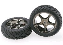 [ TRX-2479A ] Traxxas Tires &amp; wheels, assembled (Tracer 2.2&quot; black chrome wheels, Anaconda 2.2&quot; tires with foam inserts) (2) (Bandit front) 