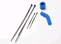 [ TRX-5245 ] Traxxas Pipe coupler, molded (blue)/ exhaust deflecter (rubber, blue)/ cable ties, long (2)/ cable ties, short (2) -TRX5245 