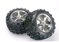 [ TRX-5374 ] Traxxas Tires &amp; wheels, assembled, glued (Gemini chrome wheels, Talon tires, foam inserts) (2) (also fits Maxx series) -TRX5374 