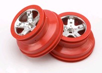 [ TRX-5874A ] Traxxas Wheels, SCT satin chrome, red beadlock style, dual profile (2.2&quot; outer, 3.0&quot; inner) (front) (2) -TRX5874A