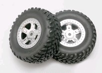 [ TRX-7073 ] Traxxas Tires and wheels, assembled, glued (SCT satin chrome wheels, SCT off-road racing tires, foam inserts) (1 each, right &amp; left) -TRX7073 