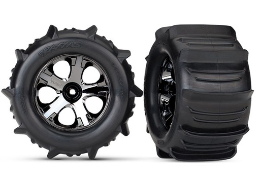 [ TRX-4175 ] Traxxas paddle Tires &amp; wheels glued 2.8 black chrome 