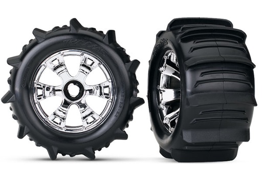 [ TRX-5672 ] Traxxas Paddle tires &amp; wheels glued chrome