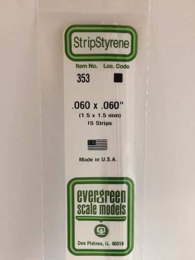[ EG353 ] Evergreen vierkant strip 1,5 x 1,5 mm 610mmx 610 mm (15s.)