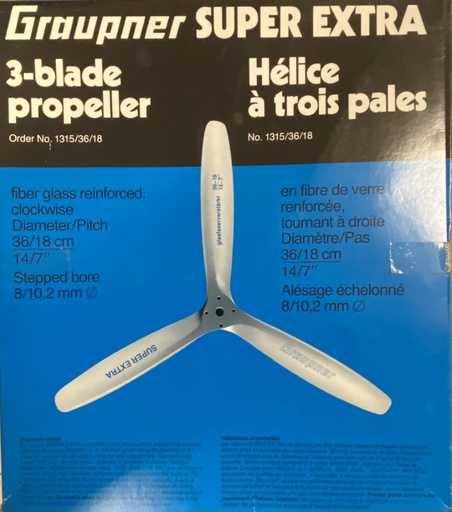 [ G1315_36_18 ] Graupner Propeller 3 Bladen Super Nylon 14 x 7 (36x18) Boring 8mm