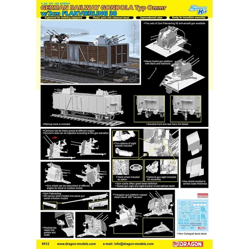 [ DRA6912 ] German railway gondola typ 0mmr w/2cm flakvierling 38