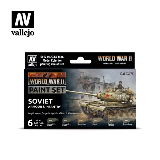 [ VAL70202 ] Vallejo soviet armour &amp; infantry paint set WWII (6x17ml)