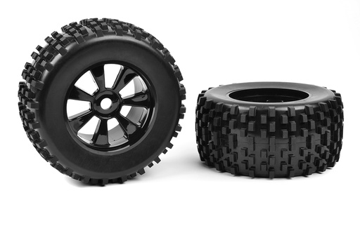  [ PROC-00180-378 ] Off-Road 1/8 Monster Truck Tires - Gripper - Glued on Black Rims - 1 pair