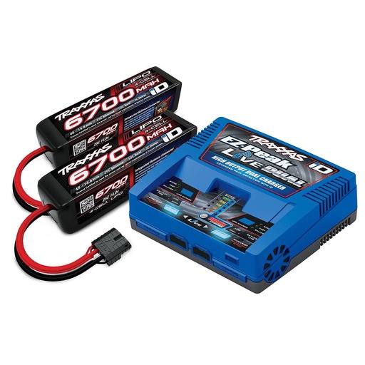 [ TRX-2997 ] Traxxas 4S battery/charger pack (includes 2973 duo ID charger, 2 X 2890X 14.8V 6700Mah lipo battery) - trx2997 - PROMO normaal € 474,95