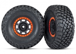 [ TRX-8472 ] Traxxas Tires and wheels, assembled, glued (Desert Racer® wheels, black with orange beadlock, BFGoodrich® Baja KR3 tires) (2) - TRX8472