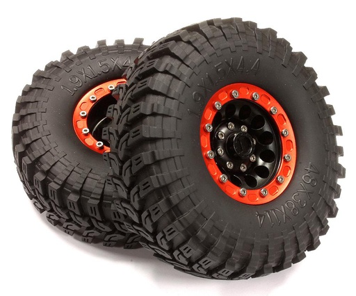 [ INC25045RED ] Integy Billet Machined 12H Spoke XT 1.9 Wheel &amp; Tire (2) for Scale Crawler (O.D.=114mm)