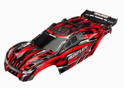 [ TRX-6718 ] Traxxas Body, Rustler® 4X4, red/ window, grille, lights decal sheet (assembled with front &amp; rear body mounts and rear body support for clipless mounting)
