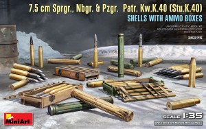 [ MINIART35375 ] 7.5cm sprgr Nbgr &amp; pzgr patr kw K40 (stu K 40) shells with ammo boxes 1/35